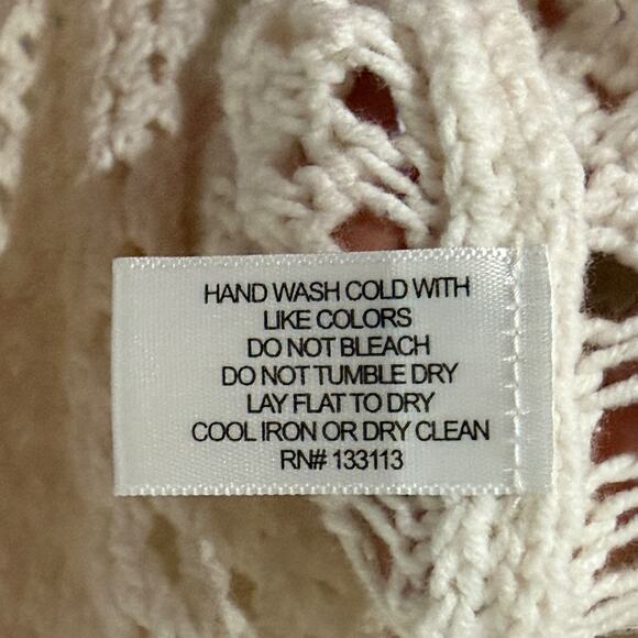 Lisa Todd Women's Size S Open Knit V-Neck Varsity Sweater Cream Beige Pullover - Picture 6 of 8